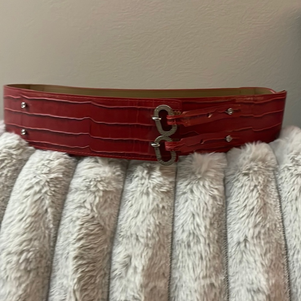 Swarovski Red wide leather belt / rhinestone Size Medium/ Large 38